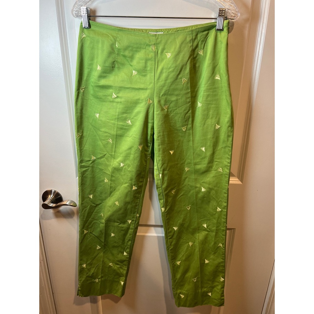 Liz Claiborne Womens Ankle Pants Embroidered Sailboat Green 6